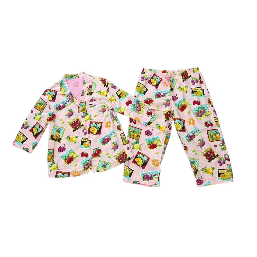 Nick & Nora Pink Fruit Pajama Set Size Large Napa Strawberry 100% Cotton